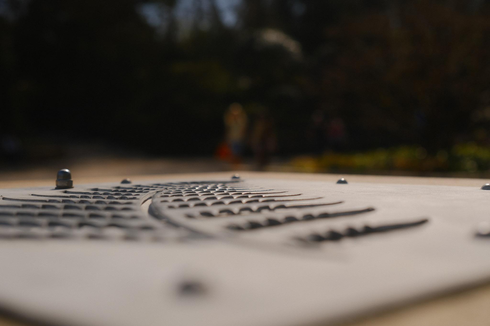 metal grill or something on the floor of a garden park